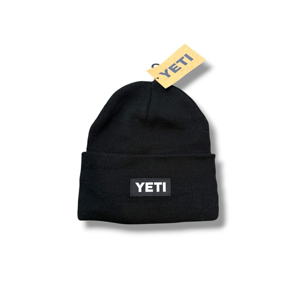 YETI Logo Beanie Unisex One Size Black Knit Cuffed Winter Hat NWT 50000007717